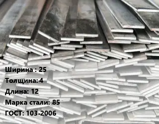 Полоса стальная 25х4 L=12 Сталь: 85 ГОСТ: 103-2006
